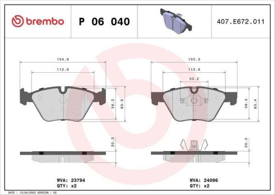 BREMBO Warnkontakt, Bremsbelagverschleiß A 00 213 + Bremsscheibe 09.A259.1X + Bremsbelagsatz, Scheibenbremse P 06 040 Bild BREMBO Warnkontakt, Bremsbelagverschleiß A 00 213 + Bremsscheibe 09.A259.1X + Bremsbelagsatz, Scheibenbremse P 06 040