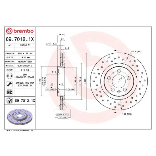 BREMBO Bremsbelagsatz, Scheibenbremse P 85 041 + Bremsscheibe 09.7012.1X Bild BREMBO Bremsbelagsatz, Scheibenbremse P 85 041 + Bremsscheibe 09.7012.1X