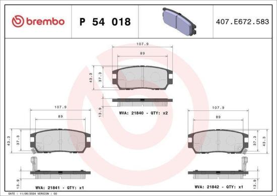 BREMBO Bremsscheibe 08.7106.11 + Bremsbelagsatz, Scheibenbremse P 54 018 Bild BREMBO Bremsscheibe 08.7106.11 + Bremsbelagsatz, Scheibenbremse P 54 018
