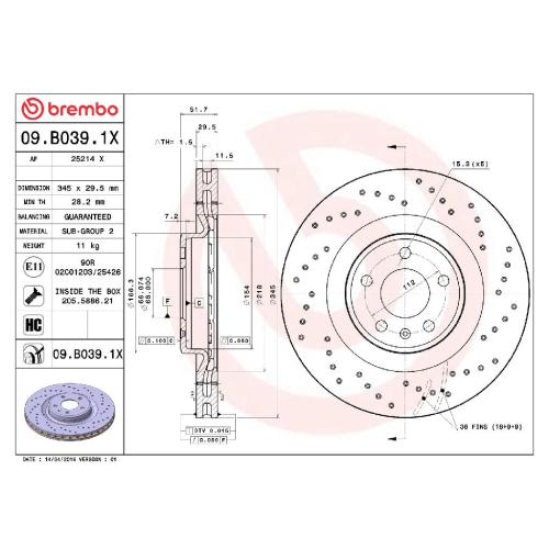BREMBO Bremsscheibe 09.B039.1X + Bremsbelagsatz, Scheibenbremse P 85 098X Bild BREMBO Bremsscheibe 09.B039.1X + Bremsbelagsatz, Scheibenbremse P 85 098X