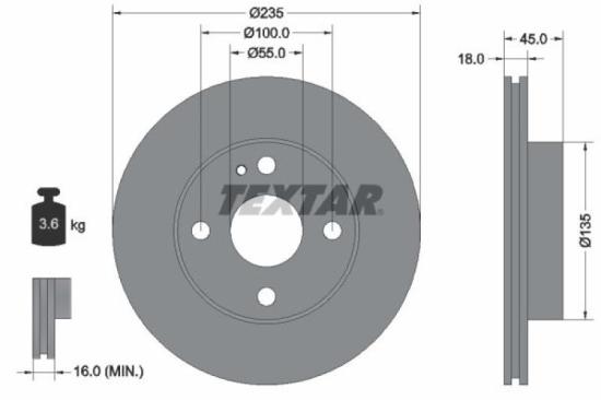 TEXTAR Bremsbelagsatz, Scheibenbremse 2165404 + Bremsscheibe 92061500 Bild TEXTAR Bremsbelagsatz, Scheibenbremse 2165404 + Bremsscheibe 92061500