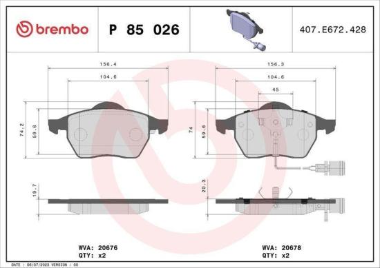 BREMBO Bremsscheibe 09.5745.21 + Bremsbelagsatz, Scheibenbremse P 85 026 Bild BREMBO Bremsscheibe 09.5745.21 + Bremsbelagsatz, Scheibenbremse P 85 026