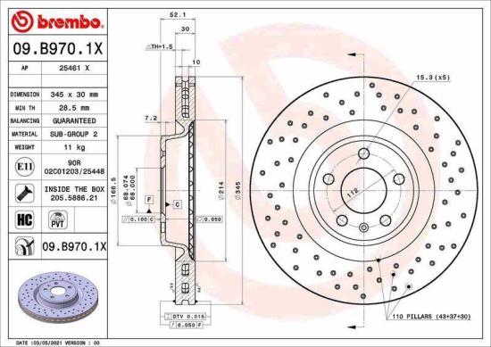 BREMBO Warnkontakt, Bremsbelagverschleiß A 00 500 + Bremsscheibe 09.B970.1X + Bremsbelagsatz, Scheibenbremse P 85 123 Bild BREMBO Warnkontakt, Bremsbelagverschleiß A 00 500 + Bremsscheibe 09.B970.1X + Bremsbelagsatz, Scheibenbremse P 85 123