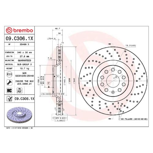 BREMBO Bremsscheibe 09.C306.1X + Bremsbelagsatz, Scheibenbremse P 85 131 Bild BREMBO Bremsscheibe 09.C306.1X + Bremsbelagsatz, Scheibenbremse P 85 131