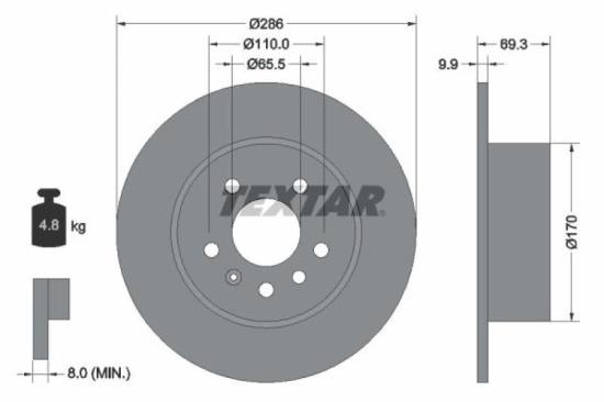 TEXTAR Bremsscheibe 92075703 + Bremsbelagsatz, Scheibenbremse 2105002 Bild TEXTAR Bremsscheibe 92075703 + Bremsbelagsatz, Scheibenbremse 2105002