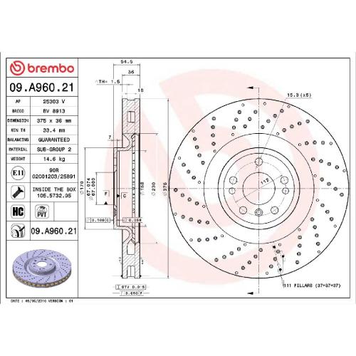 BREMBO Bremsbelagsatz, Scheibenbremse P 50 102 + Bremsscheibe 09.A960.21 + Warnkontakt, Bremsbelagverschleiß A 00 286 Bild BREMBO Bremsbelagsatz, Scheibenbremse P 50 102 + Bremsscheibe 09.A960.21 + Warnkontakt, Bremsbelagverschleiß A 00 286