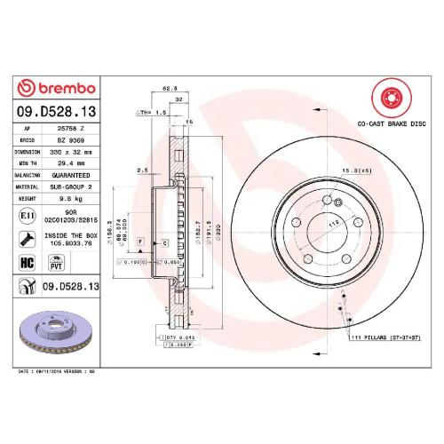 BREMBO Bremsscheibe 09.D528.13 + Bremsbelagsatz, Scheibenbremse P 50 118 Bild BREMBO Bremsscheibe 09.D528.13 + Bremsbelagsatz, Scheibenbremse P 50 118