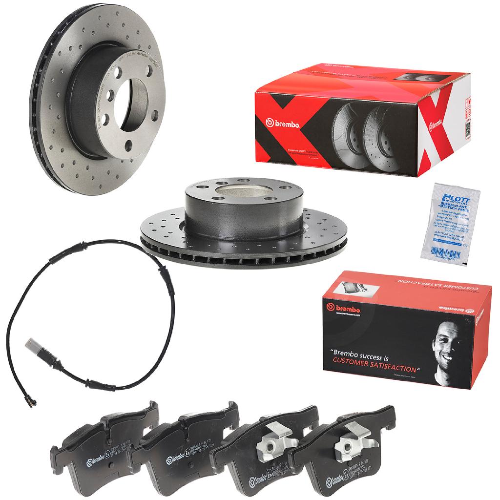 BREMBO Bremsscheibe 09.9750.2X + Bremsbelagsatz, Scheibenbremse P 06 075 + Warnkontakt, Bremsbelagverschleiß A 00 473