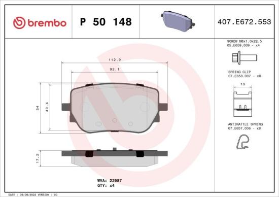BREMBO Bremsbelagsatz, Scheibenbremse P 50 148 + Bremsbelagsatz, Scheibenbremse P 50 152 + Bremsscheibe 08.D760.11 + Bremsscheibe 09.D770.11 + Warnkontakt, Bremsbelagverschleiß A 00 353 Bild BREMBO Bremsbelagsatz, Scheibenbremse P 50 148 + Bremsbelagsatz, Scheibenbremse P 50 152 + Bremsscheibe 08.D760.11 + Bremsscheibe 09.D770.11 + Warnkontakt, Bremsbelagverschleiß A 00 353