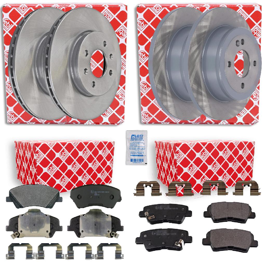 FEBI BILSTEIN Bremsbelagsatz, Scheibenbremse 170635 + Bremsbelagsatz, Scheibenbremse 116378 + Bremsscheibe 108623 + Bremsscheibe 108420