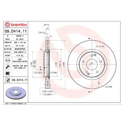 BREMBO Bremsbelagsatz, Scheibenbremse P 77 001 + Bremsscheibe 09.D414.11 Bild BREMBO Bremsbelagsatz, Scheibenbremse P 77 001 + Bremsscheibe 09.D414.11