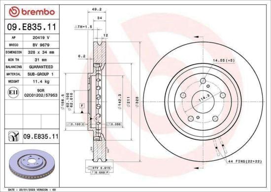BREMBO Bremsbelagsatz, Scheibenbremse P 83 145 + Bremsscheibe 09.E835.11 Bild BREMBO Bremsbelagsatz, Scheibenbremse P 83 145 + Bremsscheibe 09.E835.11