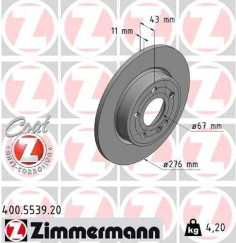 ZIMMERMANN Bremsscheibe 400.5539.20 + Bremsbelagsatz, Scheibenbremse 22986.170.2 Bild ZIMMERMANN Bremsscheibe 400.5539.20 + Bremsbelagsatz, Scheibenbremse 22986.170.2
