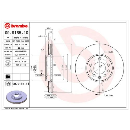BREMBO Bremsbelagsatz, Scheibenbremse P 59 043 + Bremsscheibe 09.9165.11 Bild BREMBO Bremsbelagsatz, Scheibenbremse P 59 043 + Bremsscheibe 09.9165.11