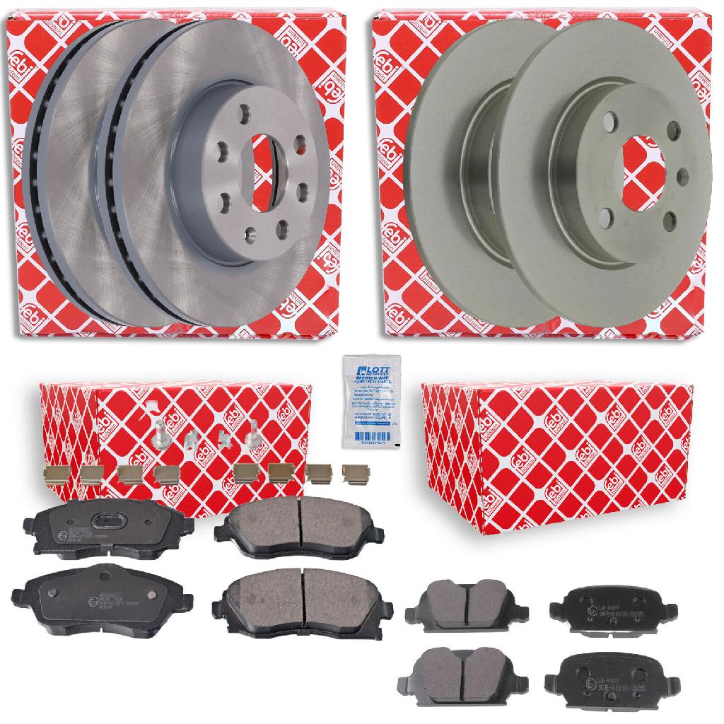 FEBI BILSTEIN Bremsbelagsatz, Scheibenbremse 16626 + Bremsbelagsatz, Scheibenbremse 16748 + Bremsscheibe 23553 + Bremsscheibe 19508