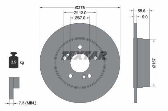TEXTAR Bremsbelagsatz, Scheibenbremse 2119701 + Bremsscheibe 92032700 Bild TEXTAR Bremsbelagsatz, Scheibenbremse 2119701 + Bremsscheibe 92032700