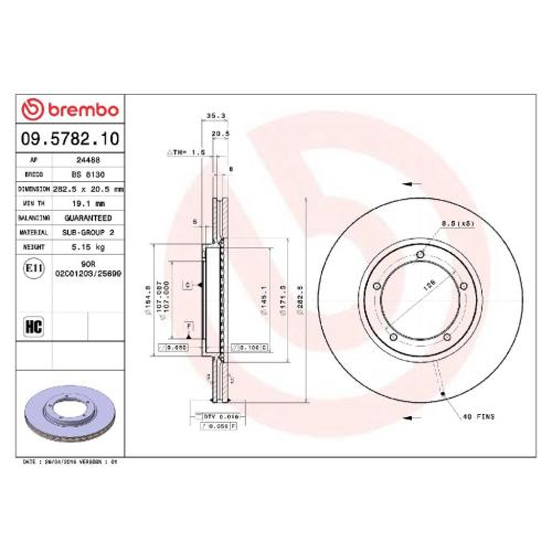 BREMBO Bremsscheibe 09.5782.10 + Bremsbelagsatz, Scheibenbremse P 65 002 Bild BREMBO Bremsscheibe 09.5782.10 + Bremsbelagsatz, Scheibenbremse P 65 002