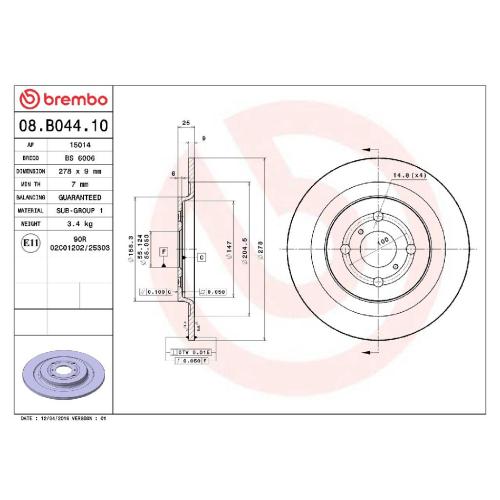 BREMBO Bremsbelagsatz, Scheibenbremse P 83 087 + Bremsscheibe 08.B044.10 Bild BREMBO Bremsbelagsatz, Scheibenbremse P 83 087 + Bremsscheibe 08.B044.10