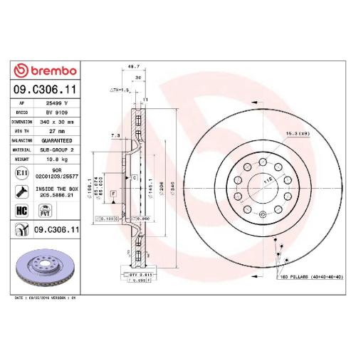 BREMBO Bremsscheibe 09.C306.11 + Bremsbelagsatz, Scheibenbremse P 85 144 Bild BREMBO Bremsscheibe 09.C306.11 + Bremsbelagsatz, Scheibenbremse P 85 144