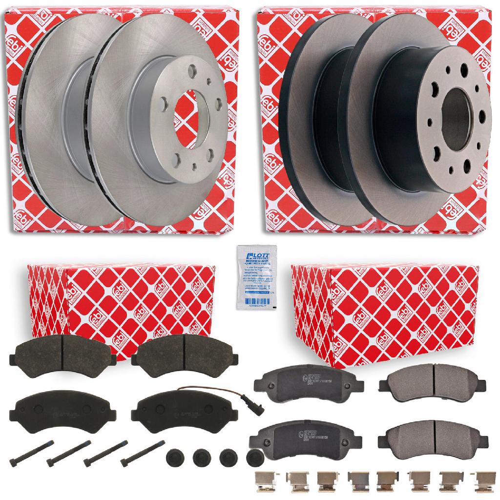 FEBI BILSTEIN Bremsbelagsatz, Scheibenbremse 16840 + Bremsscheibe 10565 + Bremsscheibe 43937 + Bremsbelagsatz, Scheibenbremse 16814