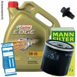 Ölwechsel Set 5L 5W40 Öl Motoröl CASTROL + MANN Ölfilter + Ablassschraube