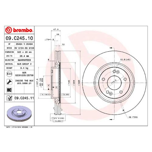 BREMBO Bremsscheibe 09.C245.11 + Bremsbelagsatz, Scheibenbremse P 30 056 Bild BREMBO Bremsscheibe 09.C245.11 + Bremsbelagsatz, Scheibenbremse P 30 056