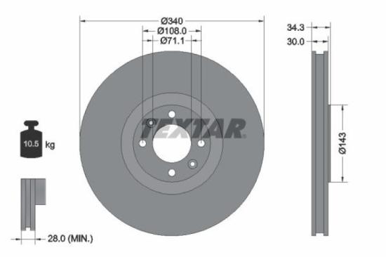 TEXTAR Bremsbelagsatz, Scheibenbremse 2507001 + Bremsscheibe 92256903 Bild TEXTAR Bremsbelagsatz, Scheibenbremse 2507001 + Bremsscheibe 92256903