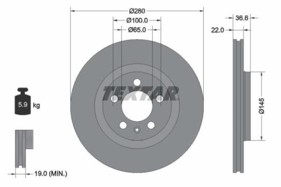 TEXTAR Bremsbelagsatz, Scheibenbremse 2339201 + Bremsscheibe 92082305 Bild TEXTAR Bremsbelagsatz, Scheibenbremse 2339201 + Bremsscheibe 92082305