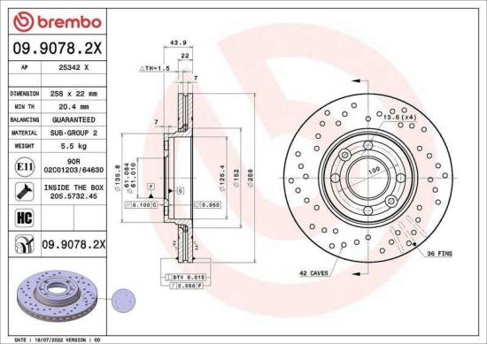 BREMBO Bremsscheibe 09.9078.2X + Bremsbelagsatz, Scheibenbremse P 68 033 Bild BREMBO Bremsscheibe 09.9078.2X + Bremsbelagsatz, Scheibenbremse P 68 033