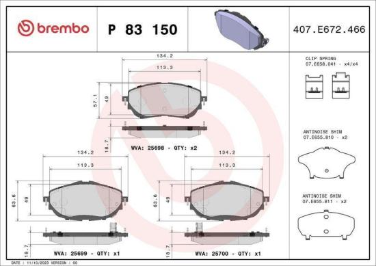 BREMBO Bremsbelagsatz, Scheibenbremse P 83 150 + Bremsscheibe 09.C648.11 Bild BREMBO Bremsbelagsatz, Scheibenbremse P 83 150 + Bremsscheibe 09.C648.11