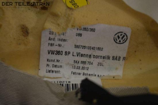 Airbag rechts hinten Rücksitzbank Sitz VW GOLF 6 VI (5K1) 2.0 TDI 103 KW 5K4885704 Bild Airbag rechts hinten Rücksitzbank Sitz VW GOLF 6 VI (5K1) 2.0 TDI 103 KW 5K4885704