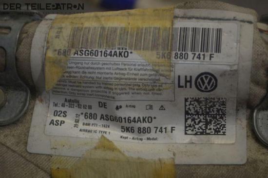 Airbag links Kopfairbag Seitenairbag Dachairbag VW GOLF 6 VI (5K1) 2.0 TDI 103 KW 5K6880741F Bild Airbag links Kopfairbag Seitenairbag Dachairbag VW GOLF 6 VI (5K1) 2.0 TDI 103 KW 5K6880741F