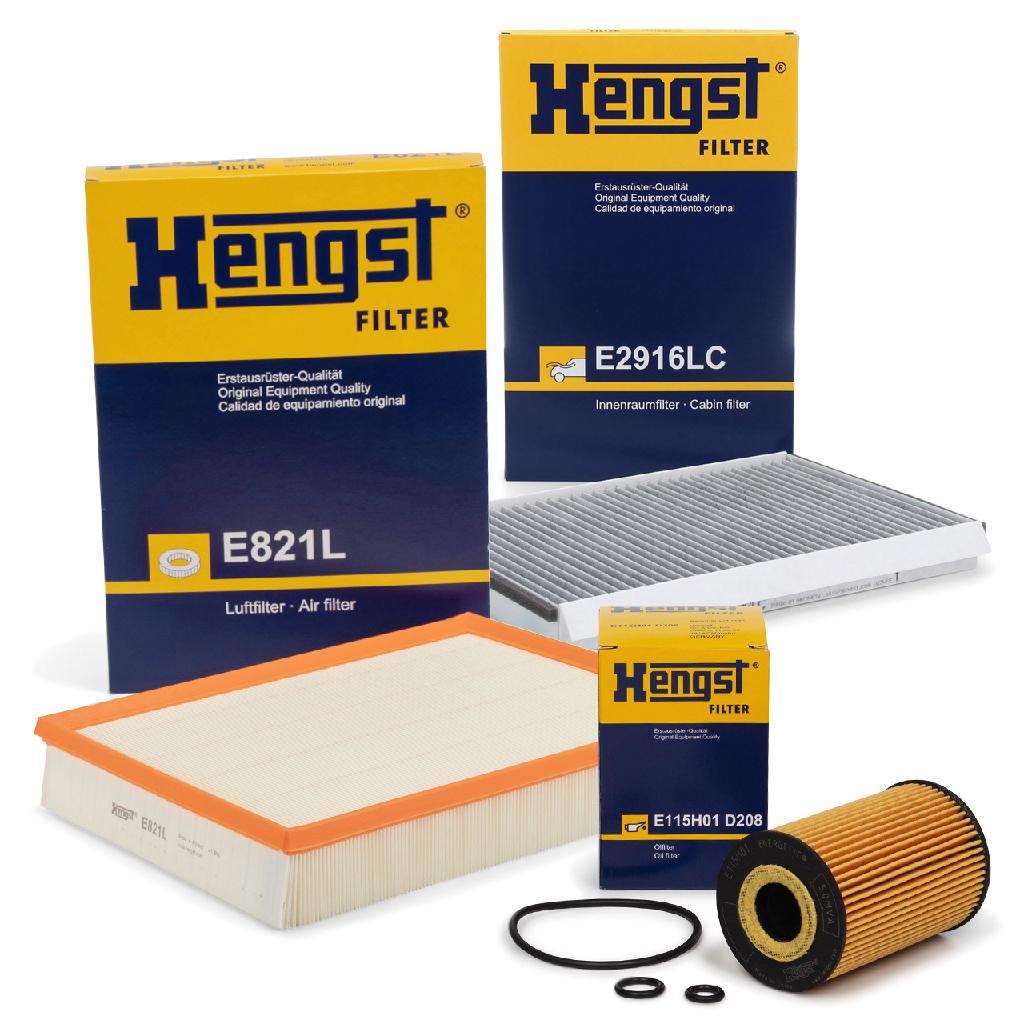 HENGST FILTER Luftfilter E821L + Filter, Innenraumluft E2916LC + Ölfilter E115H01 D208