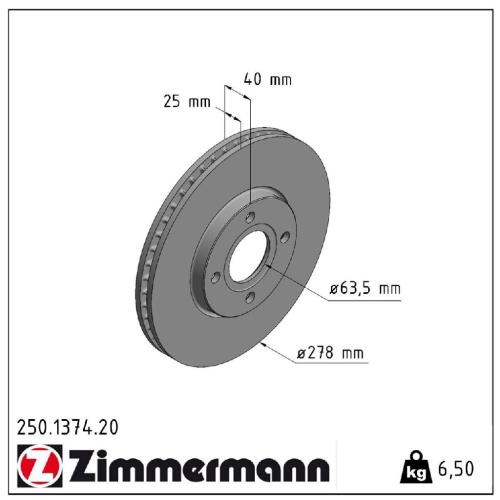 ZIMMERMANN Bremsscheibe 250.1374.20 + Bremsbelagsatz, Scheibenbremse 23723.180.1 Bild ZIMMERMANN Bremsscheibe 250.1374.20 + Bremsbelagsatz, Scheibenbremse 23723.180.1