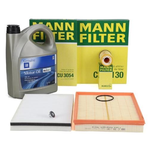 MANN Filterset 3-tlg + 5L ORIGINAL 5W-30 dexos1 Motoröl OPEL Astra G H 1.2-1.8 ab Motornr. Bild MANN Filterset 3-tlg + 5L ORIGINAL 5W-30 dexos1 Motoröl OPEL Astra G H 1.2-1.8 ab Motornr.