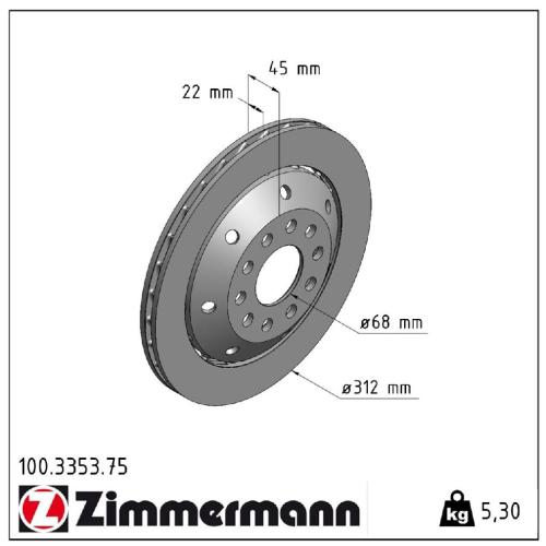 ZIMMERMANN Bremsscheibe 100.3354.75 + Bremsscheibe 100.3353.75 Bild ZIMMERMANN Bremsscheibe 100.3354.75 + Bremsscheibe 100.3353.75