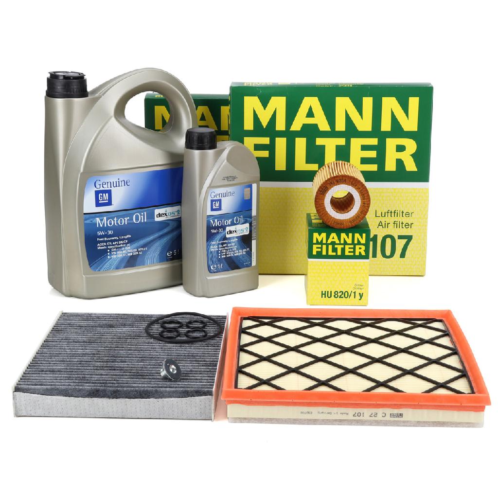 MANN Filterset Filterpaket 3-tlg + 6L ORIGINAL 5W30 dexos2 Motoröl OPEL Astra J 1.7 CDTI