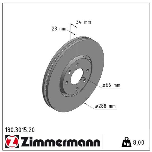 ZIMMERMANN Bremsscheibe 180.3015.20 + Bremsbelagsatz, Scheibenbremse 23273.180.1 Bild ZIMMERMANN Bremsscheibe 180.3015.20 + Bremsbelagsatz, Scheibenbremse 23273.180.1