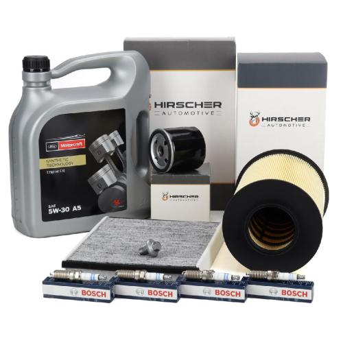 HIRSCHER Filterset + 4x BOSCH Zündkerze + ORIGINAL 5L 5W30 Motoröl FORD Focus 3 1.6 Ti Bild HIRSCHER Filterset + 4x BOSCH Zündkerze + ORIGINAL 5L 5W30 Motoröl FORD Focus 3 1.6 Ti