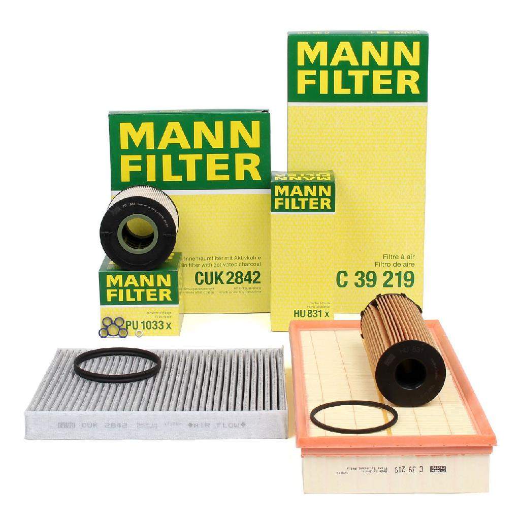 MANN-FILTER Filter, Innenraumluft CUK 2842 + Ölfilter HU 831 x + Kraftstofffilter PU 1033 x + Luftfilter C 39 219