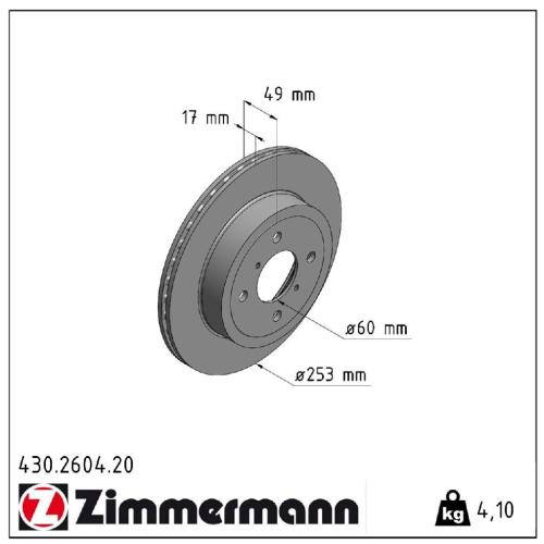 ZIMMERMANN Bremsbelagsatz, Scheibenbremse 23253.160.1 + Bremsscheibe 430.2604.20 Bild ZIMMERMANN Bremsbelagsatz, Scheibenbremse 23253.160.1 + Bremsscheibe 430.2604.20
