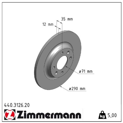 ZIMMERMANN Bremsscheibe 440.3126.20 + Bremsbelagsatz, Scheibenbremse 24922.170.1 Bild ZIMMERMANN Bremsscheibe 440.3126.20 + Bremsbelagsatz, Scheibenbremse 24922.170.1