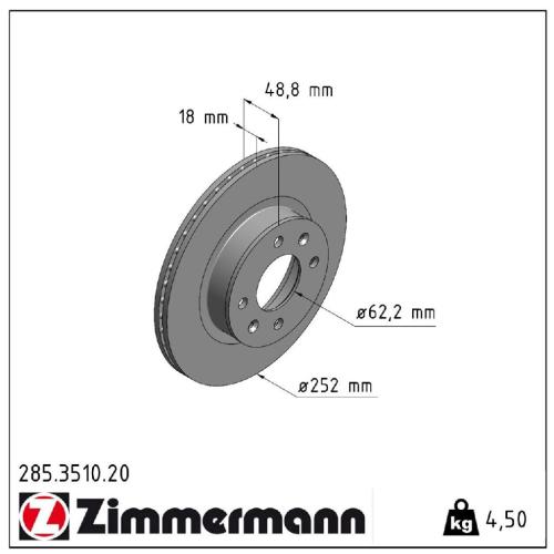 ZIMMERMANN Bremsscheibe 285.3510.20 + Bremsbelagsatz, Scheibenbremse 25976.165.2 Bild ZIMMERMANN Bremsscheibe 285.3510.20 + Bremsbelagsatz, Scheibenbremse 25976.165.2