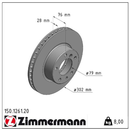 ZIMMERMANN Bremsscheibe 150.1261.20 + Bremsbelagsatz, Scheibenbremse 20968.195.2 Bild ZIMMERMANN Bremsscheibe 150.1261.20 + Bremsbelagsatz, Scheibenbremse 20968.195.2