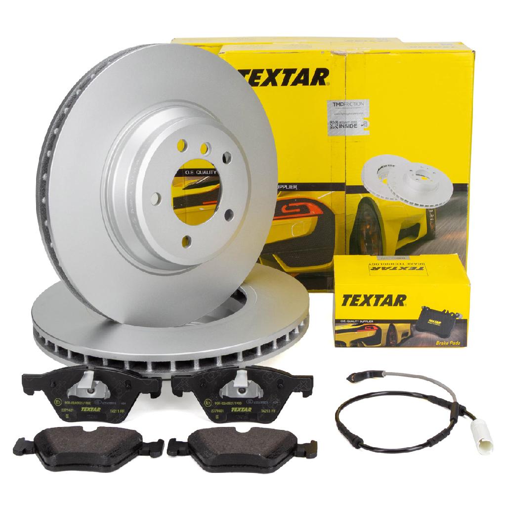 TEXTAR Bremsscheiben + Beläge + Sensor BMW 3er E90 330d ohne Performance Bremse vorne