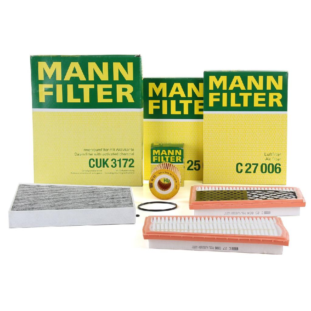 MANN-FILTER Luftfilter C 25 004 + Filter, Innenraumluft CUK 3172 + Ölfilter HU 821 x + Luftfilter C 27 006