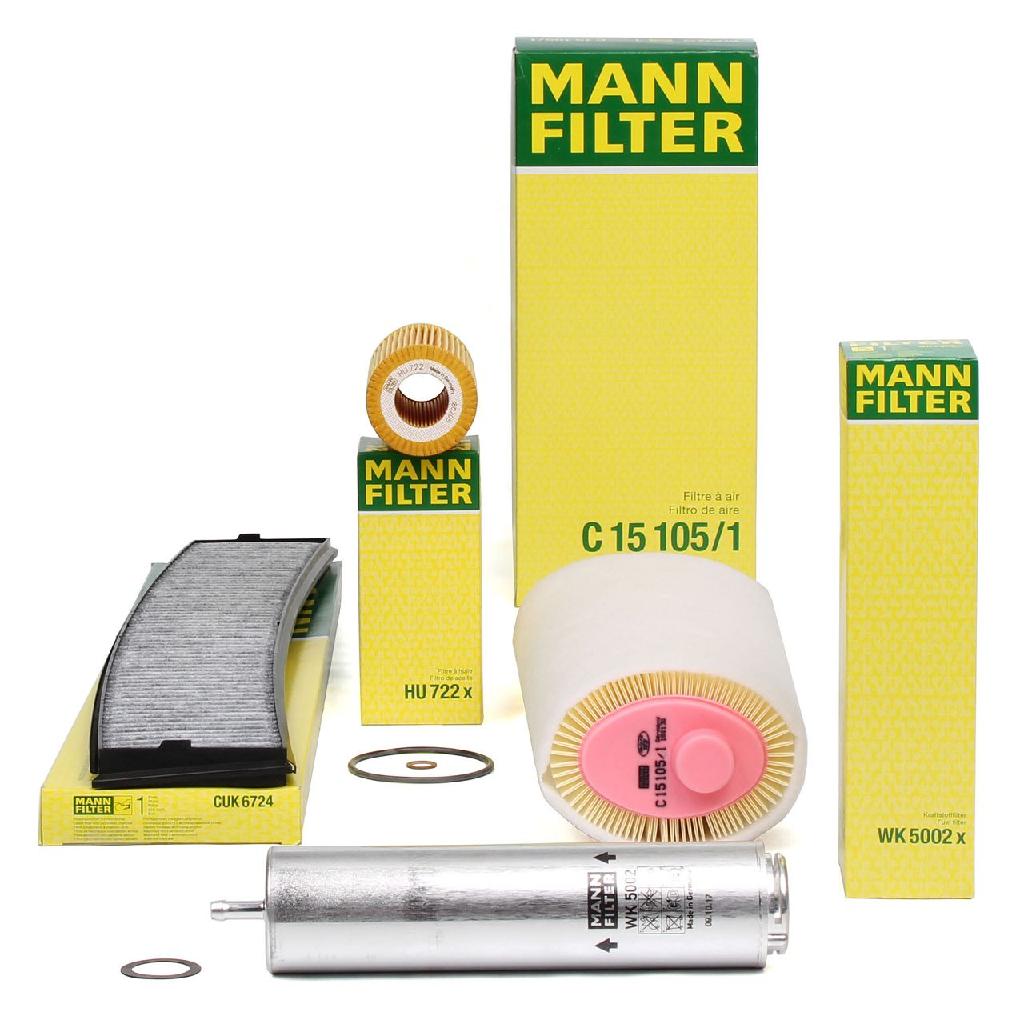 MANN-FILTER Kraftstofffilter WK 5002 + Luftfilter C 15 105/1 + Filter, Innenraumluft CUK 6724 + Ölfilter HU 722 x