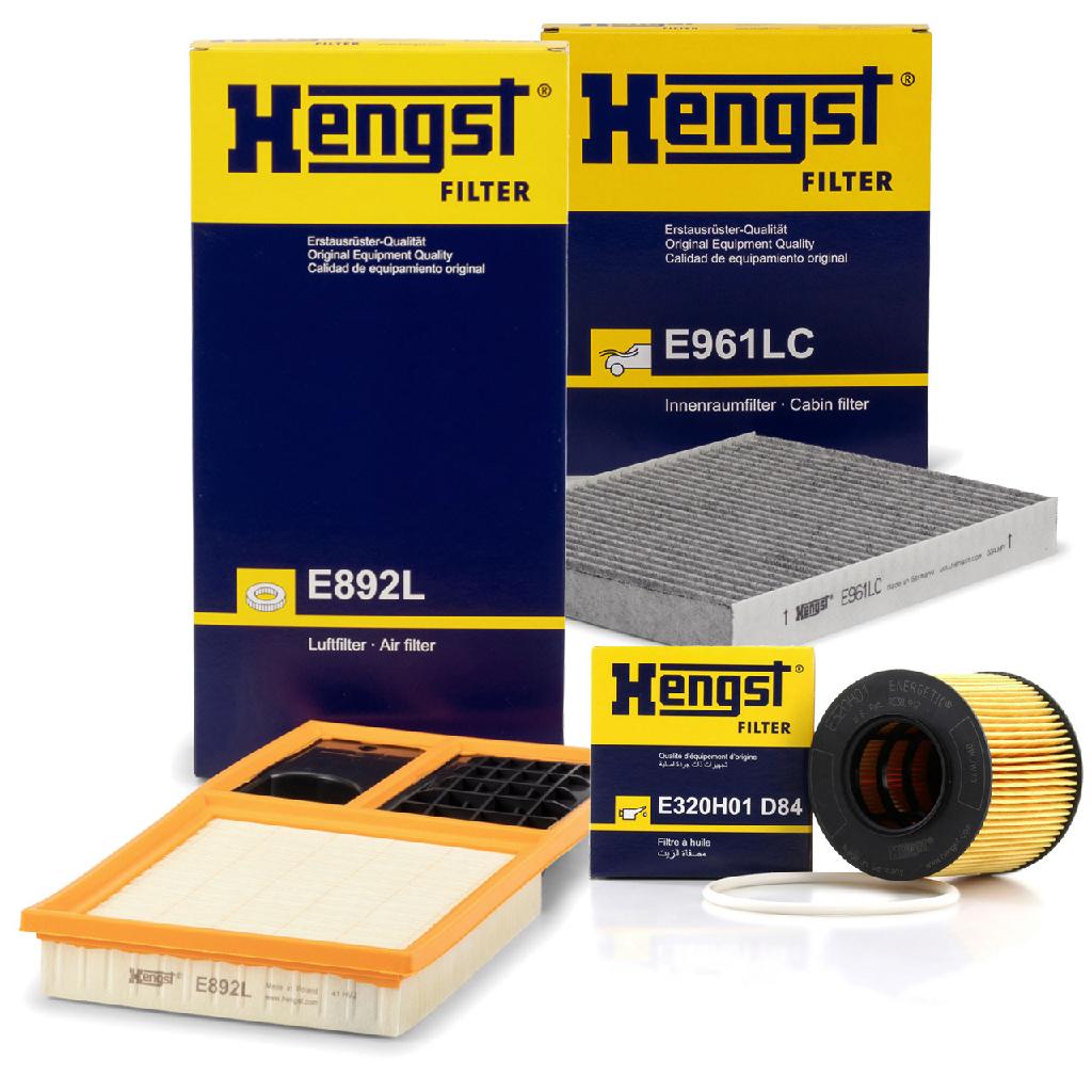 HENGST FILTER Luftfilter E892L + Ölfilter E320H01 D84 + Filter, Innenraumluft E961LC