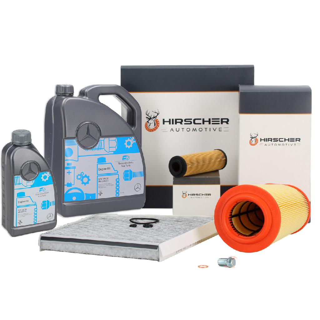 HIRSCHER Filterset + 6L ORIGINAL 5W30 Motoröl MERCEDES E-Klasse W211 E200 Kompressor M271