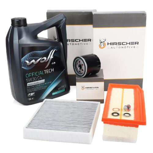 HIRSCHER Filterset 3-tlg + 5L WOLF OFFICIALTECH 5W30 C4 RENAULT Captur 1 Clio 4 1.5 dCi Bild HIRSCHER Filterset 3-tlg + 5L WOLF OFFICIALTECH 5W30 C4 RENAULT Captur 1 Clio 4 1.5 dCi